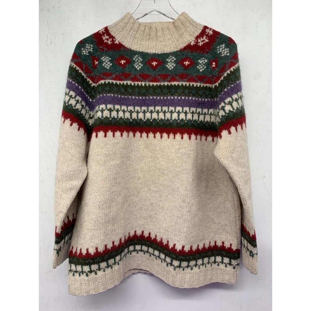 Moda Int'l Women’s Large Wool Cream Green Red Purple Stains On Collar